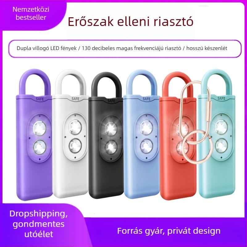 Határokon átnyúló személyi riasztó, kettős villogó fény riasztó, kulcstartó, magas decibeles, farkasellenes riasztó, női önvédelmi eszköz