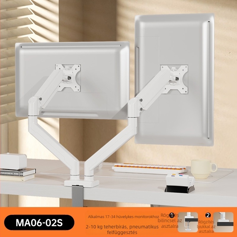 Kétképernyős monitorállvány, számítógép képernyőjének emelőállvány, asztali kijelző, ütésmentes, teleszkópos forgatás