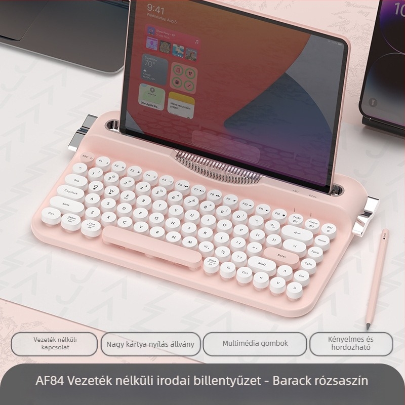 Heijue AF84 Bluetooth vezeték nélküli 2.4g kettős üzemmódú retró billentyűzet, amely több eszköz csatlakoztatását támogatja, és hornyos rögzítéssel rendelkezik.
