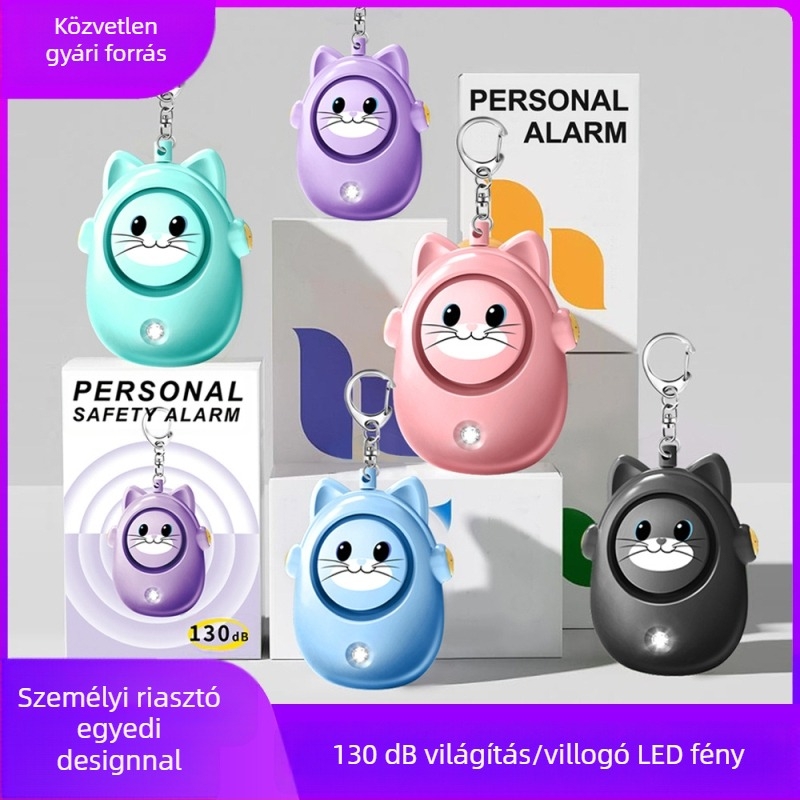 2024 Új aranyos macskás személyi riasztó női farkasellenes tárgy kültéri gyerekeknek Női vészhelyzeti önvédelmi kulcstartó