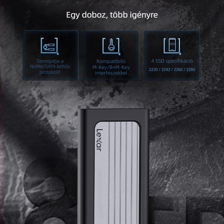 Lexa E10/E6/E300/E350 mobil merevlemezház M.2 NVMe/SATA protokoll Type-C 3.2