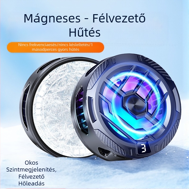 Intelligens digitális kijelzős mobiltelefon-hűtő, mágneses hátlapi klipsz, kettő az egyben hűtő, e-sport élő közvetítés, félvezető hűtőeszköz