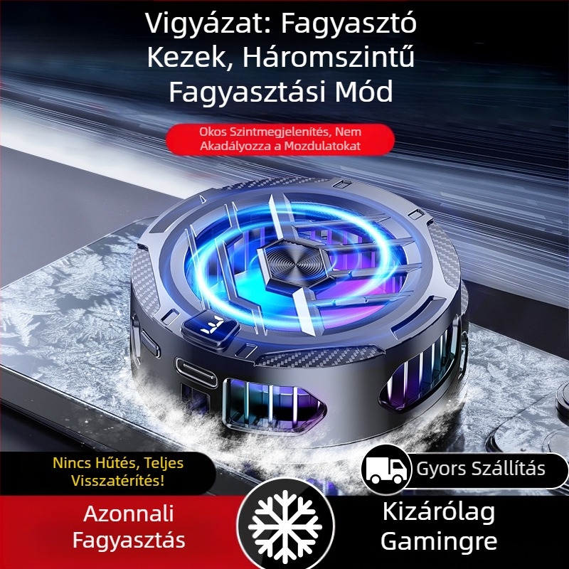 Intelligens digitális kijelzős mobiltelefon-hűtő, mágneses hátlapi klipsz, kettő az egyben hűtő, e-sport élő közvetítés, félvezető hűtőeszköz