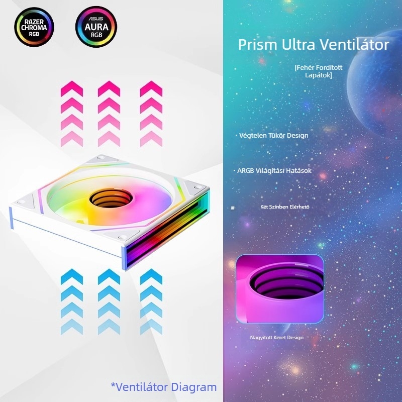 Jungle Leopard Prism 4 Ultra házventilátor 12 cm-es hűtésű asztali számítógéphez, csendes, isteni fénnyel, szinkronizált oldalsó végtelen tükörrel