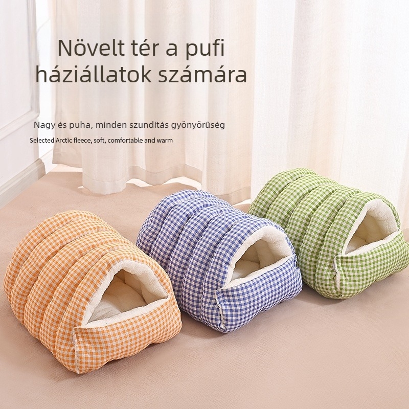 A macskafészek télen meleg, zárt és biztonságos, macska- és kutyafekhely, hálófészek, hálózsák, paplan, téli ereklye kisállatnak