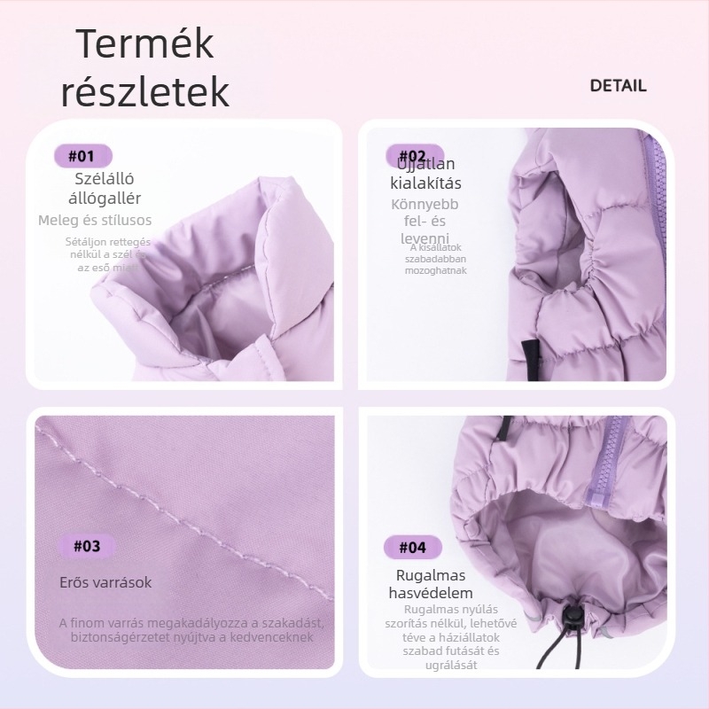 Téli vastag kutyakabát, ujj nélküli, testhez álló, meleg