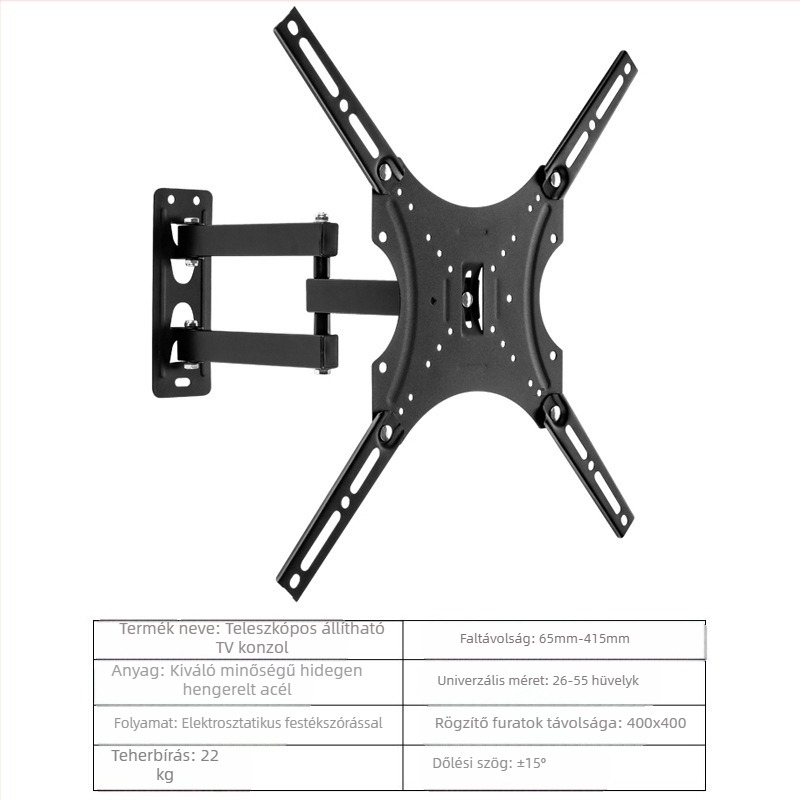 14-55 hüvelykes forgatható 360°-os teleszkópos LCD TV-konzol univerzális monitortartó, funkcionális TV-tartó, határokon átnyúló
