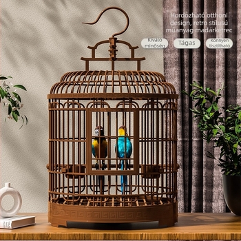 Madárkalitka, luxus villa, nagy, kimozdulni szállító kisállat-kalitka, vintage műanyag bazsarózsa, tigrisbőr gyöngy papagáj madárkalitka