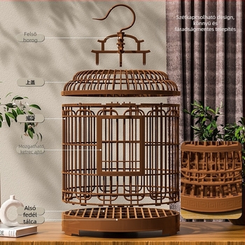 Madárkalitka, luxus villa, nagy, kimozdulni szállító kisállat-kalitka, vintage műanyag bazsarózsa, tigrisbőr gyöngy papagáj madárkalitka