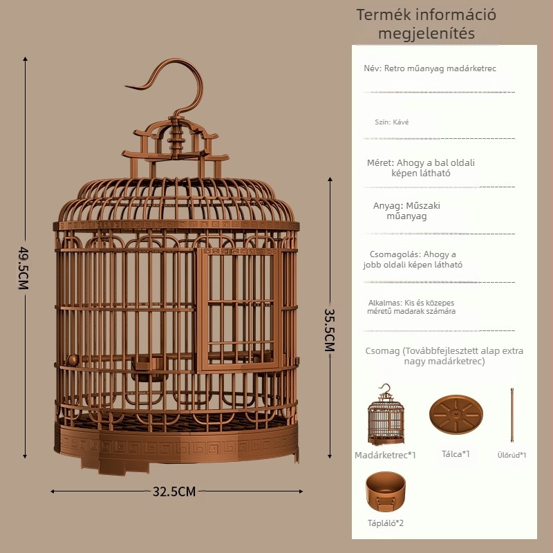 Madárkalitka, luxus villa, nagy, kimozdulni szállító kisállat-kalitka, vintage műanyag bazsarózsa, tigrisbőr gyöngy papagáj madárkalitka