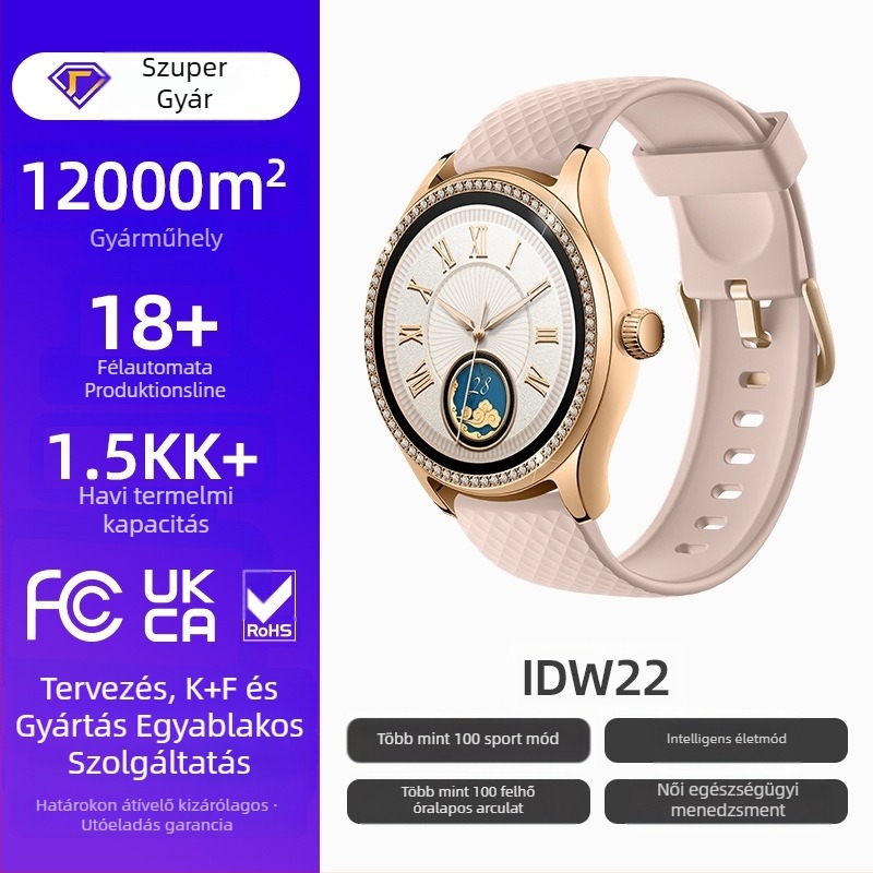 Határokon átnyúló új termék, Idw22 női karóra, Bluetooth hívás, több sportágra kiterjedő egészségfigyelő, okosóra, hangasszisztens