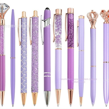 10 darabos strasszos golyóstoll készlet vicces toll rozéarany rózsaszín lila zöld lányos kerek gyöngyök