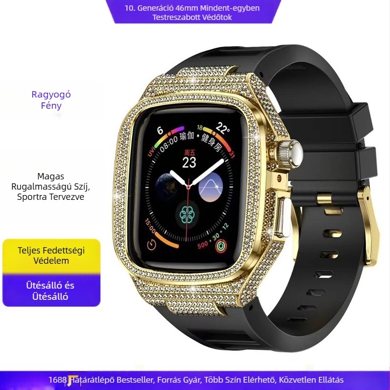 Apple Watch 10. generációs fémtok, szilikon Richard integrált módosított védőtok, all-inclusive sportcsuklópánt