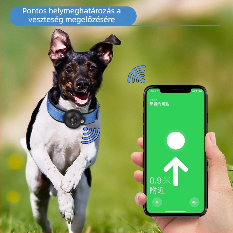 Airtag kisállat nyakörv, mechanikus csattal, bőr nejlonból készült, húzásálló, fényvisszaverő szalaggal ellátott kutyanyakörv