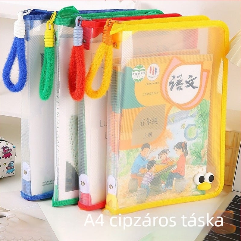Ins főiskolai hallgató A4-es irattartó táska cipzárral, nagy kapacitású átlátszó tesztpapír tankönyvrendezéshez, hordozható tárolótáska