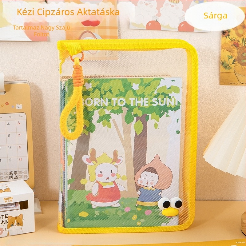 Dopamin irattartó táska A4-es cipzáras átlátszó diákkönyv hordtáska plüss hordozható tárolótáska