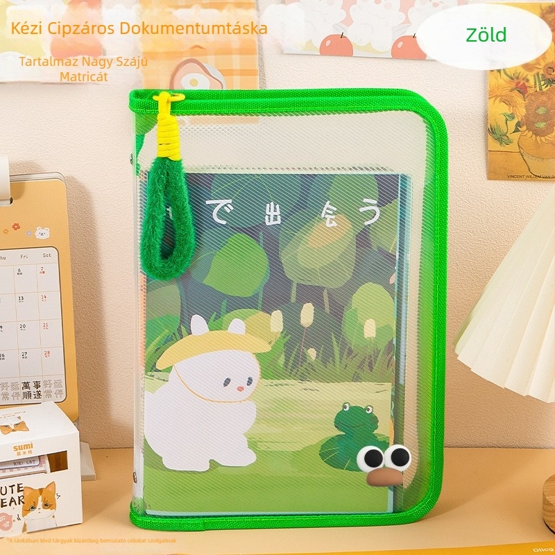 Dopamin irattartó táska A4-es cipzáras átlátszó diákkönyv hordtáska plüss hordozható tárolótáska