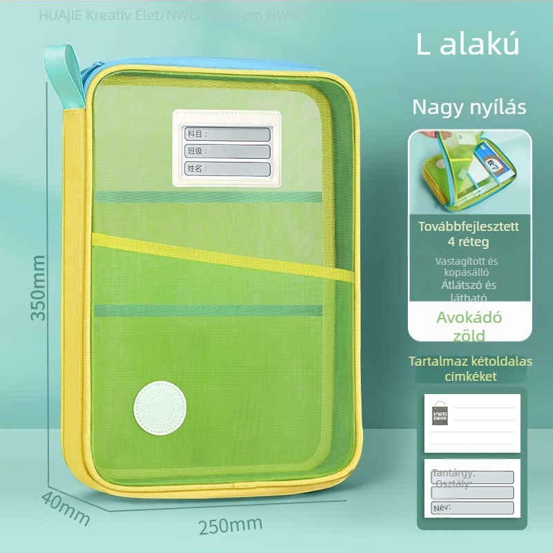 Huajie a4-es méretű irattartó táska, átlátszó irattartó táska, nagy nyílású oktatóanyag-táska, diákkönyv-hordozó táska, tantárgyi osztályozási táska