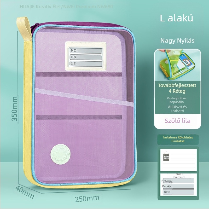 Huajie a4-es méretű irattartó táska, átlátszó irattartó táska, nagy nyílású oktatóanyag-táska, diákkönyv-hordozó táska, tantárgyi osztályozási táska