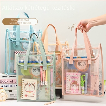 Átlátszó, beépített stílusú oktatótáska, diáktáska, patent alakú irattartó táska, vizsgatartó, vízálló, nagy kapacitású PVC tesztpapírtáska