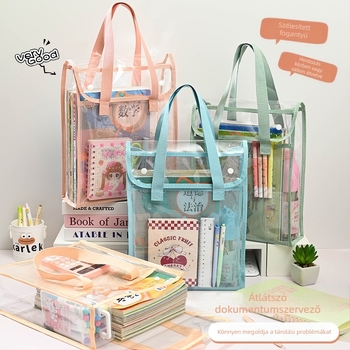 Átlátszó, beépített stílusú oktatótáska, diáktáska, patent alakú irattartó táska, vizsgatartó, vízálló, nagy kapacitású PVC tesztpapírtáska