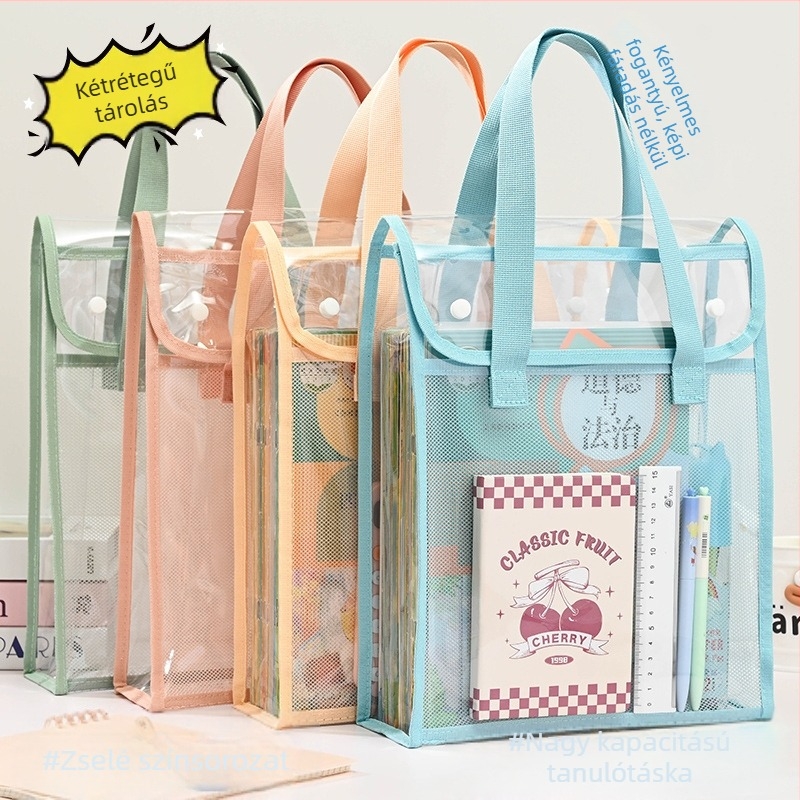 Átlátszó, beépített stílusú oktatótáska, diáktáska, patent alakú irattartó táska, vizsgatartó, vízálló, nagy kapacitású PVC tesztpapírtáska