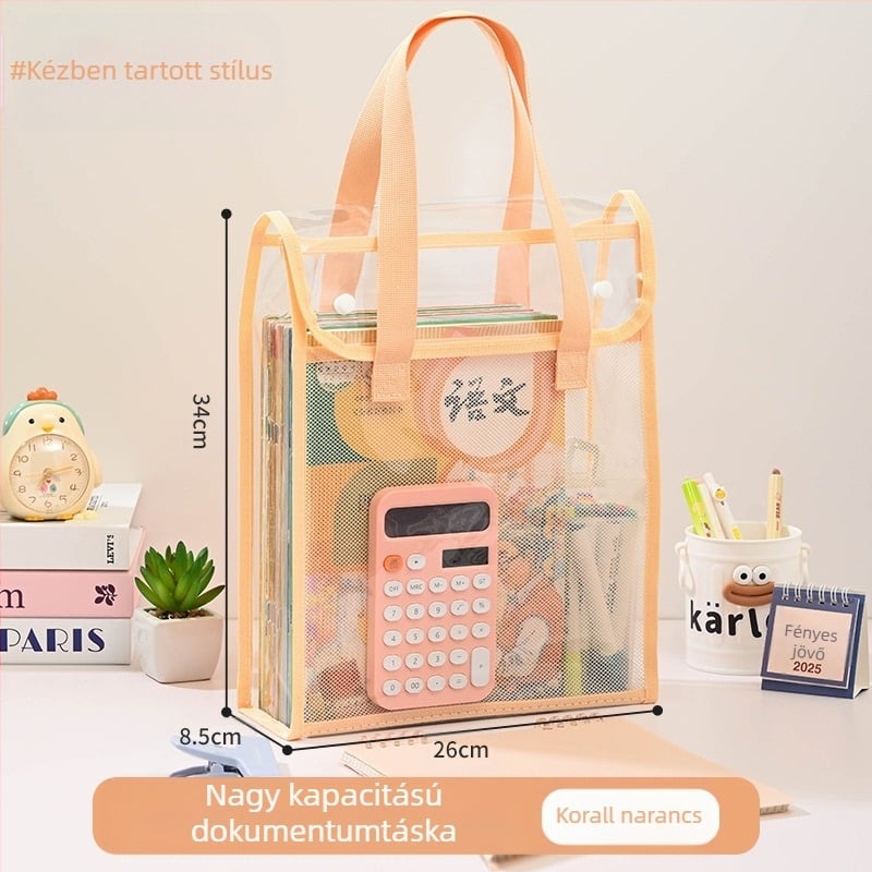 Átlátszó, beépített stílusú oktatótáska, diáktáska, patent alakú irattartó táska, vizsgatartó, vízálló, nagy kapacitású PVC tesztpapírtáska