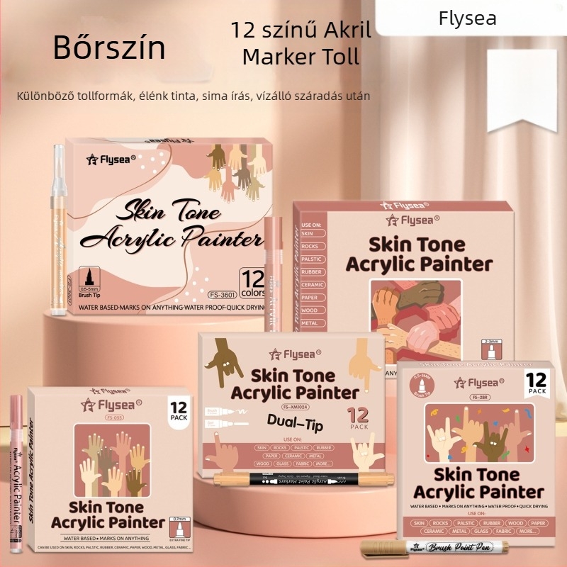 Határokon átnyúló bőrszínű akril öltöny 12 köröm graffiti bőrre festett puha fejű DIY üveg dupla fejű filctoll