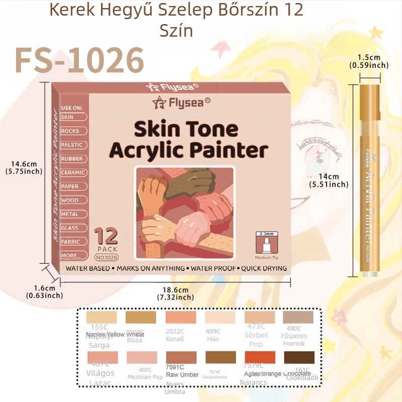 Határokon átnyúló bőrszínű akril öltöny 12 köröm graffiti bőrre festett puha fejű DIY üveg dupla fejű filctoll