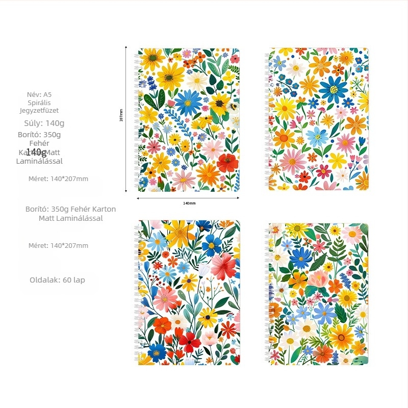 Határokon átnyúló tekercses könyv 4 márványmintás könyv magas színértékű szélkönyv vízszintes vonalas jegyzetfüzet