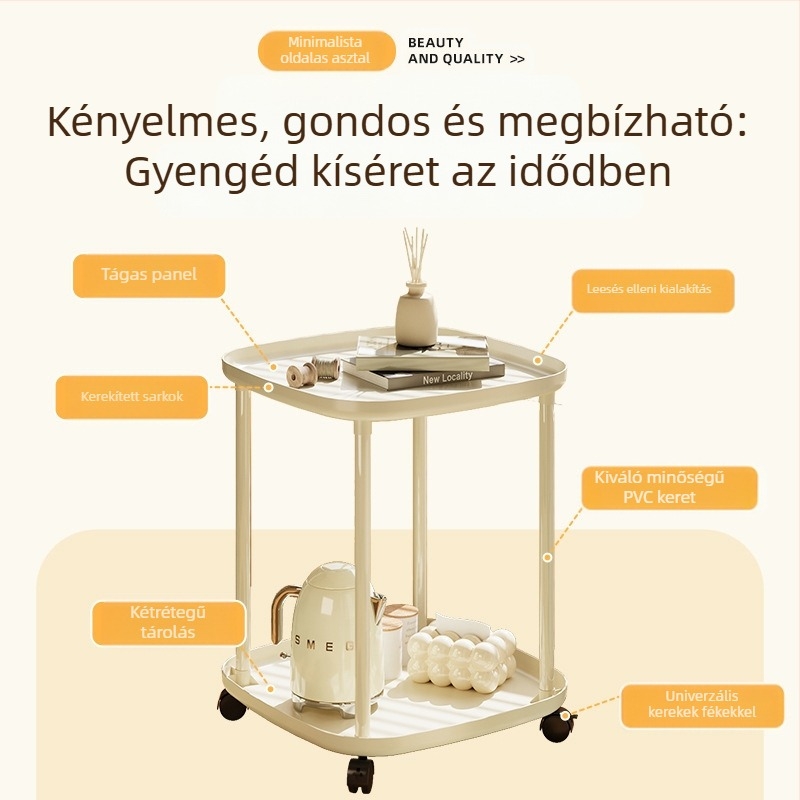 Gyári közvetlen nagykereskedelem oldalsó asztal tároló állvány krémszínű szél kis dohányzóasztal otthoni kreatív kanapé oldalsó asztal kerekekkel mobil ágy