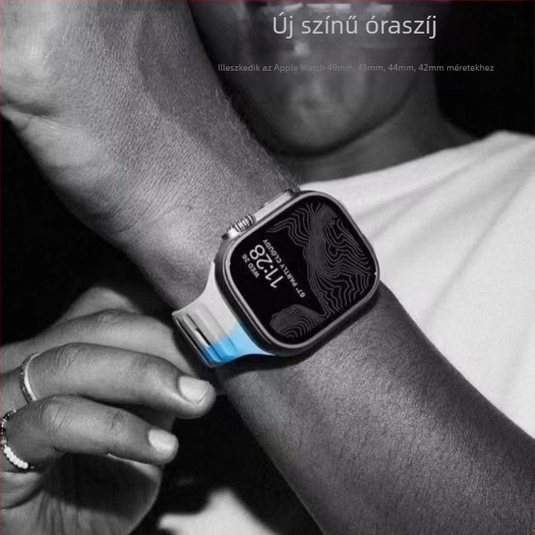 Apple Watch 38/42 hüvelykes, négyzet alakú csattal ellátott, szilikon kontrasztos ultra szíjjal, gyártó által kész készleten