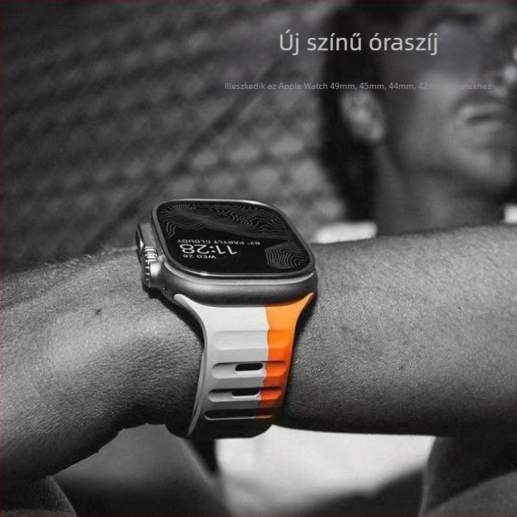 Apple Watch 38/42 hüvelykes, négyzet alakú csattal ellátott, szilikon kontrasztos ultra szíjjal, gyártó által kész készleten