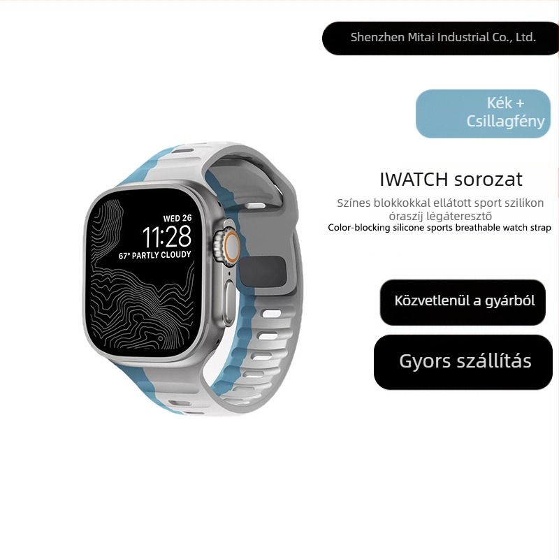 Apple Watch 38/42 hüvelykes, négyzet alakú csattal ellátott, szilikon kontrasztos ultra szíjjal, gyártó által kész készleten