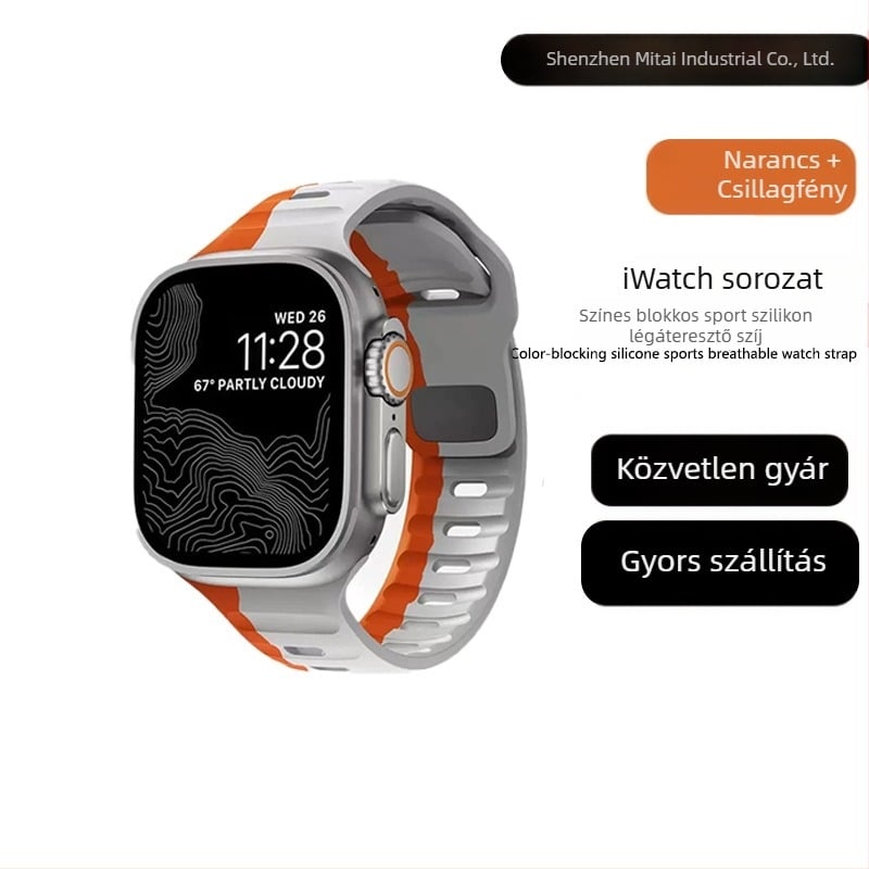 Apple Watch 38/42 hüvelykes, négyzet alakú csattal ellátott, szilikon kontrasztos ultra szíjjal, gyártó által kész készleten