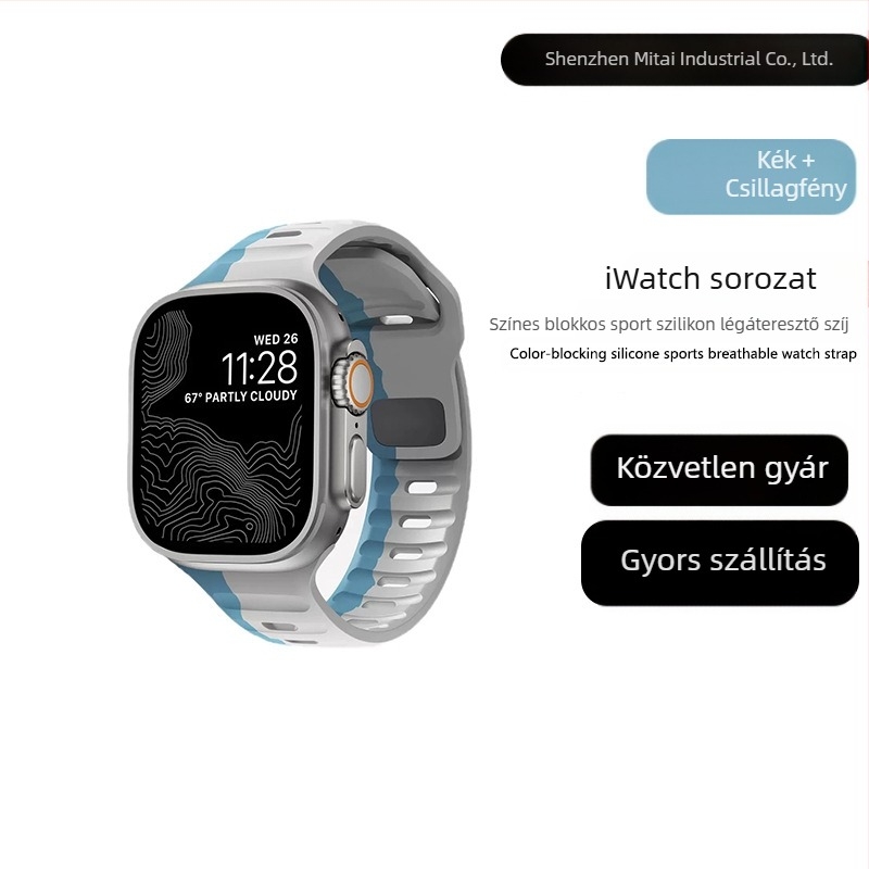 Apple Watch 38/42 hüvelykes, négyzet alakú csattal ellátott, szilikon kontrasztos ultra szíjjal, gyártó által kész készleten