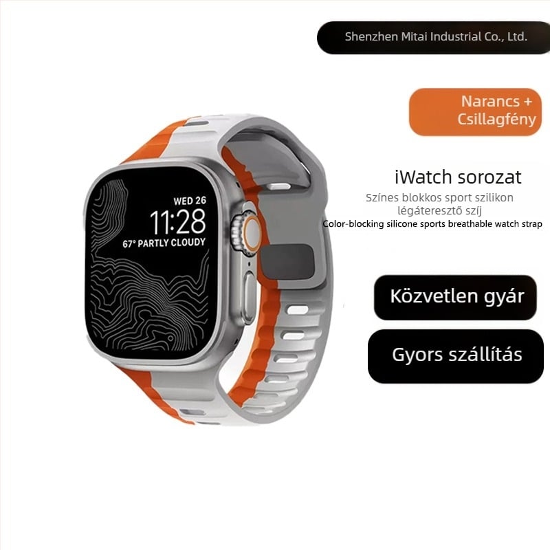 Apple Watch 38/42 hüvelykes, négyzet alakú csattal ellátott, szilikon kontrasztos ultra szíjjal, gyártó által kész készleten