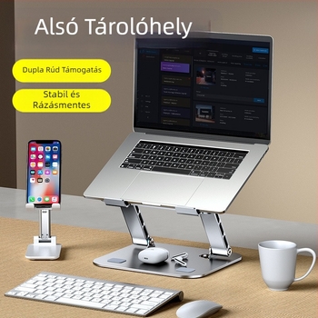 Szénacél laptop állvány, dupla karral, összecsukható gamer notebook állvány