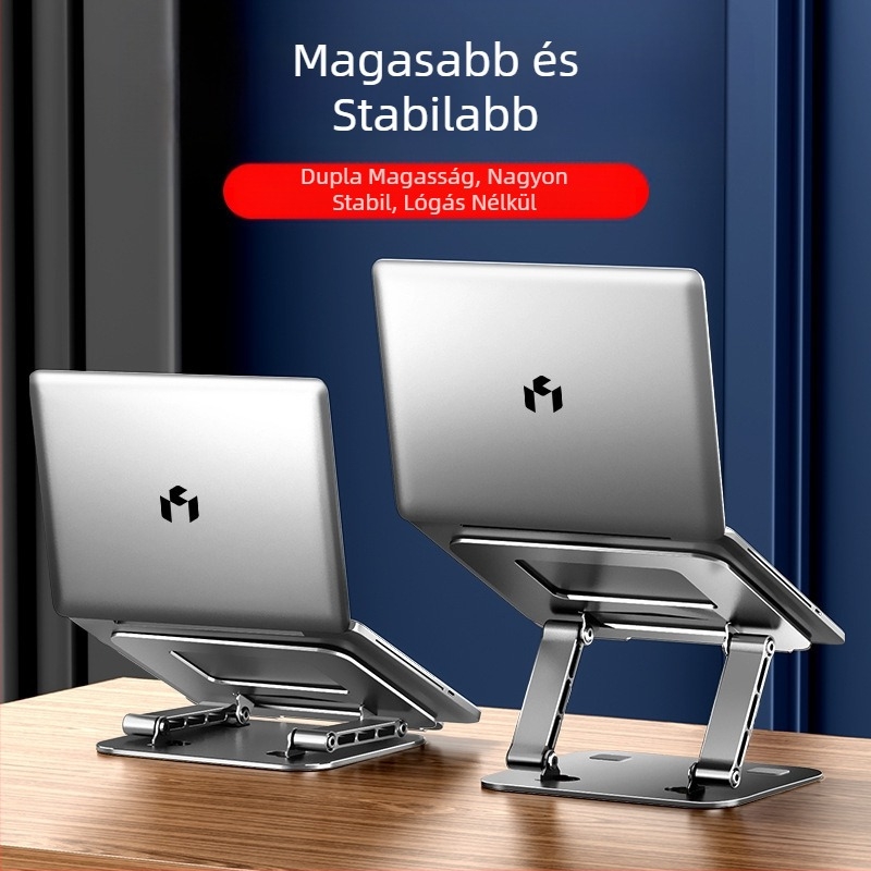 Szénacél laptop állvány, dupla karral, összecsukható gamer notebook állvány