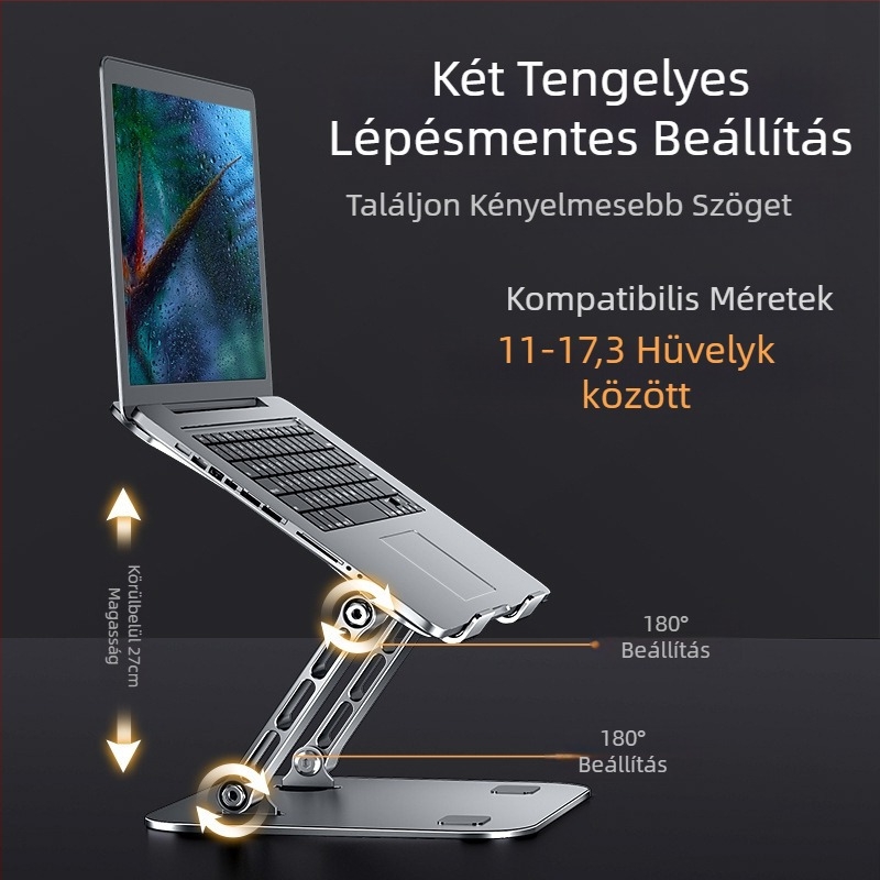 Szénacél laptop állvány, dupla karral, összecsukható gamer notebook állvány