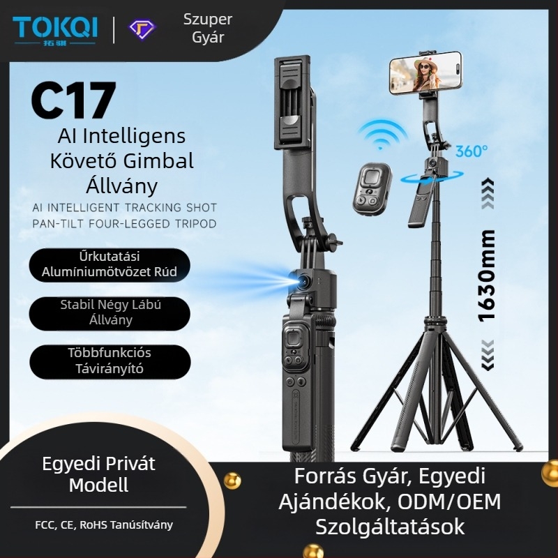 PTZ követő artefakt C17 szelfibot arckövető rázkódásgátló behúzható mobiltelefon-tartó teljesen automatikus követőbot