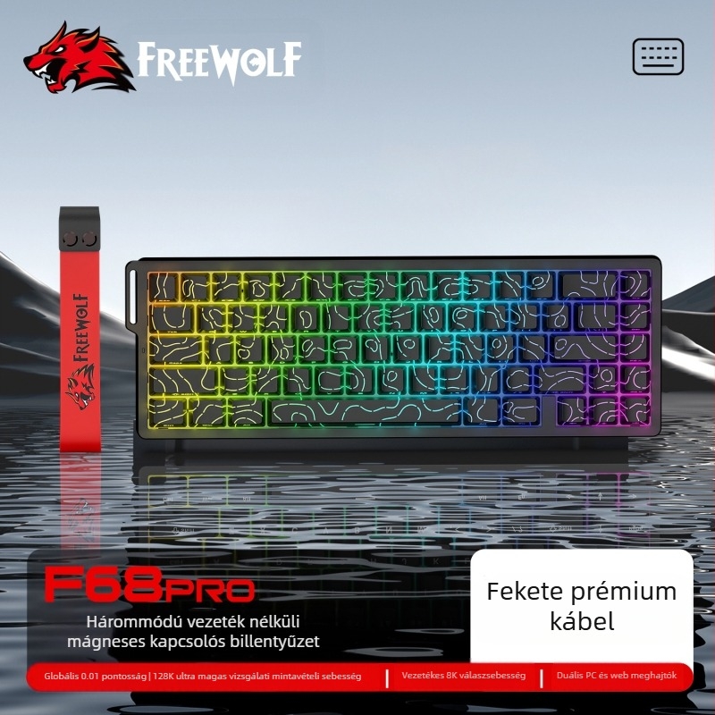 Ingyenes Wolf F68PRO három üzemmódú RGB mágneses tengelyű mechanikus billentyűzet kontúr vezetékes 8K vezeték nélküli Bluetooth mágneses tengelyű billentyűzet