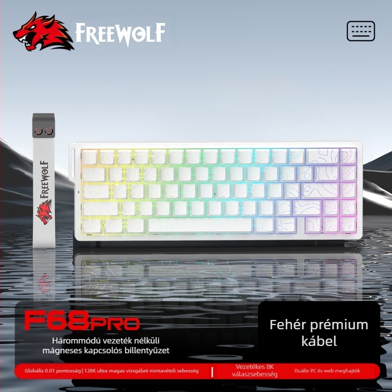 Ingyenes Wolf F68PRO három üzemmódú RGB mágneses tengelyű mechanikus billentyűzet kontúr vezetékes 8K vezeték nélküli Bluetooth mágneses tengelyű billentyűzet