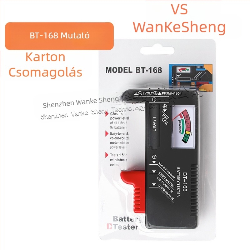 A BT-168D akkumulátortöltöttség-teszter digitális kijelzővel rendelkezik, amely képes mérni az 5. és 7. számú újratölthető akkumulátorokat.