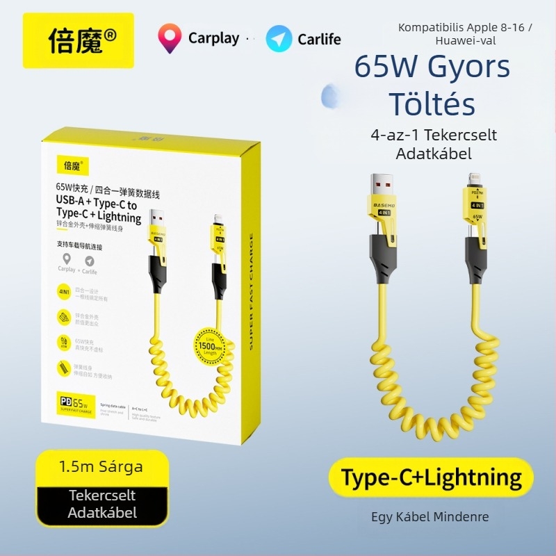 [Kiváló termékellenőrzés] Double Magic 65W+27W rugós teleszkópos négy az egyben Apple 16 Huawei adatkábelhez alkalmas