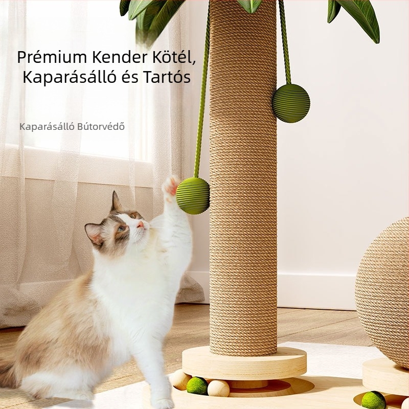 Nyári kókuszfa sziget macska mászóállvány tömörfa vastag kenderkötél nagy többrétegű macskafészek integrált fekvőfotel függőágy macska kaparóoszlop