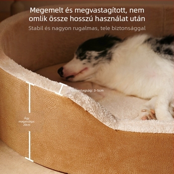 Négy évszakos univerzális licsi bőr csónakfészek megemelt fészekkörnyezettel, nagy kutyakennel, kutyafekhely belső párnával, levehető és könnyen kezelhető kisállatfészek