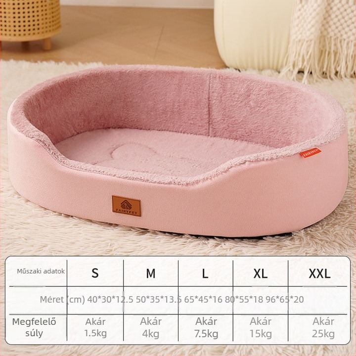 Négy évszakos univerzális licsi bőr csónakfészek megemelt fészekkörnyezettel, nagy kutyakennel, kutyafekhely belső párnával, levehető és könnyen kezelhető kisállatfészek