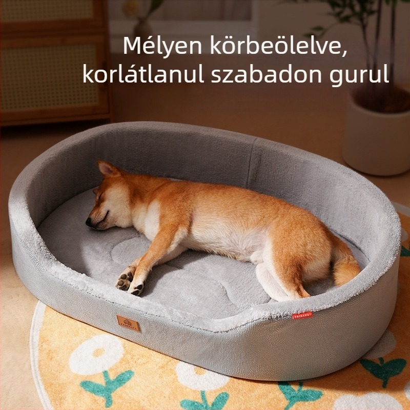 Négy évszakos univerzális licsi bőr csónakfészek megemelt fészekkörnyezettel, nagy kutyakennel, kutyafekhely belső párnával, levehető és könnyen kezelhető kisállatfészek