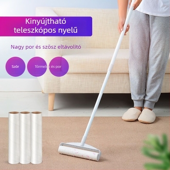 Nagy szöszhenger hosszú nyéllel a szőr eltávolításához ágyakról és padlókról, portisztító hengerkefe